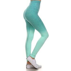 YELETE Size Large‎ Leggings Aqua Blue Ombre Stretch Activewear Yoga Pant NWT